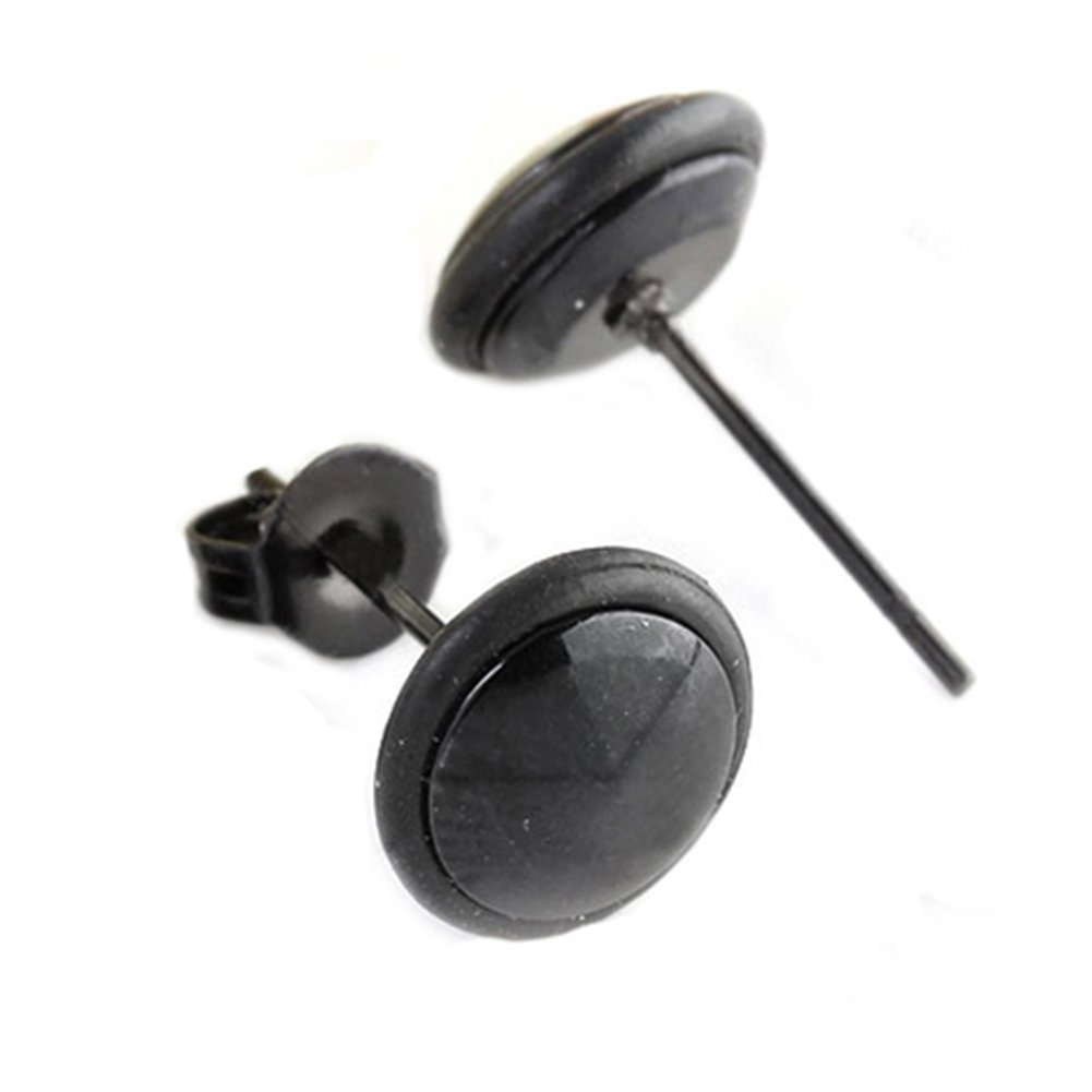 1 Pair Mens Womens Fashion Black Round Stainless Steel Ear Stud Earring Image 4