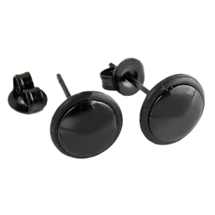 1 Pair Mens Womens Fashion Black Round Stainless Steel Ear Stud Earring Image 6