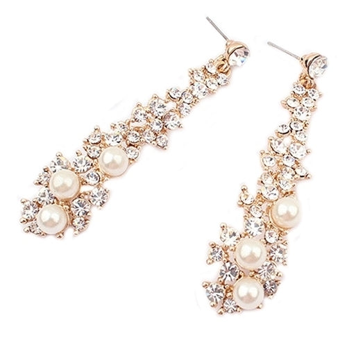 Women Fashion Faux Pearl Rhinestone Drop Dangle Chandelier Earring Party Jewelry Image 1