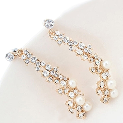 Women Fashion Faux Pearl Rhinestone Drop Dangle Chandelier Earring Party Jewelry Image 4