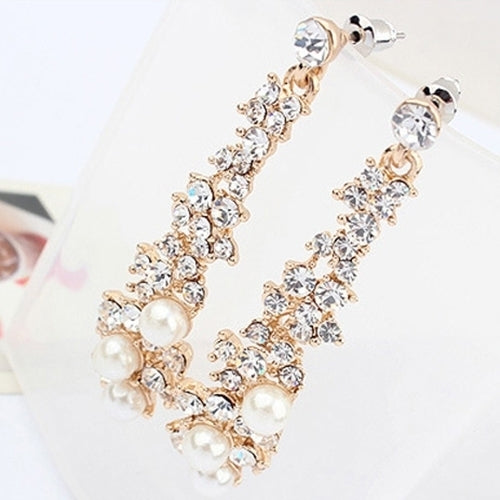 Women Fashion Faux Pearl Rhinestone Drop Dangle Chandelier Earring Party Jewelry Image 4