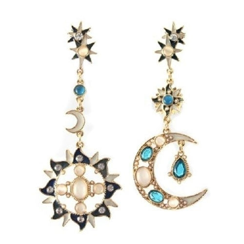 Women Fashion Korean Style Star Sun Moon Rhinestone Stud Dangle Earrings Image 1