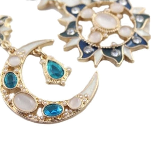 Women Fashion Korean Style Star Sun Moon Rhinestone Stud Dangle Earrings Image 2