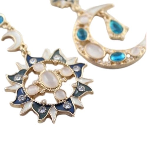 Women Fashion Korean Style Star Sun Moon Rhinestone Stud Dangle Earrings Image 3