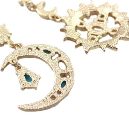 Women Fashion Korean Style Star Sun Moon Rhinestone Stud Dangle Earrings Image 4