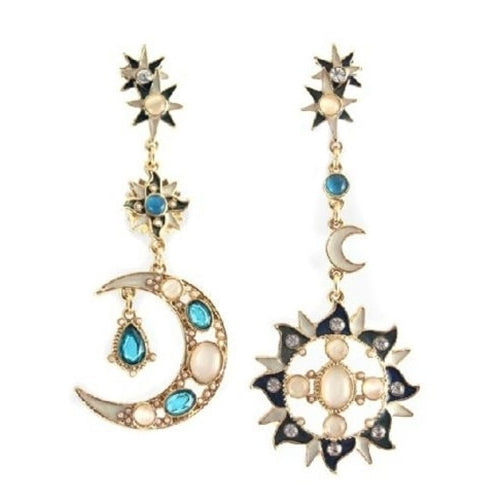 Women Fashion Korean Style Star Sun Moon Rhinestone Stud Dangle Earrings Image 4