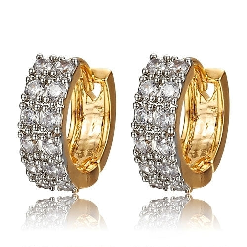 Womens Luxury 9K Gold Plated Round Rhinestone Shining Hoop Earrings Jewelry Image 1