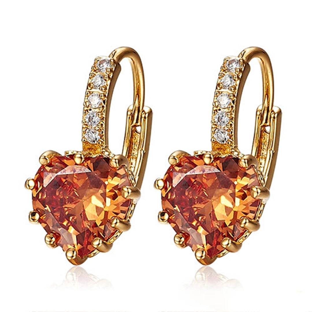 Womens Engagement Smoky 9K Gold Plated Rhinestone Leverback Earrings Gift Image 1