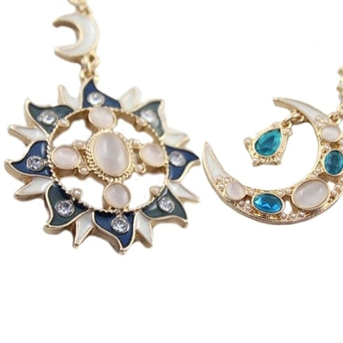 Women Fashion Korean Style Star Sun Moon Rhinestone Stud Dangle Earrings Image 6