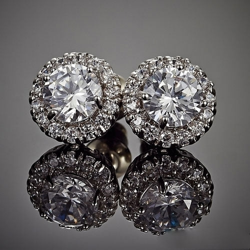 Women Wedding Engagement 18K White Gold Plated Round Rhinestone Stud Earrings Image 1