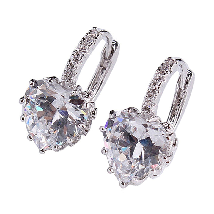 Woman 18K White Gold Plated Shining Rhinestone Heart Everlasting Hoop Earrings Image 2