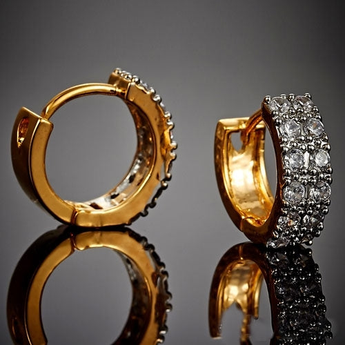 Womens Luxury 9K Gold Plated Round Rhinestone Shining Hoop Earrings Jewelry Image 4