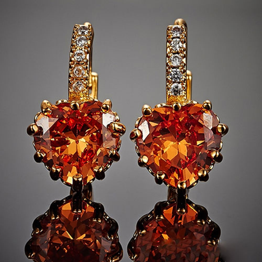 Womens Engagement Smoky 9K Gold Plated Rhinestone Leverback Earrings Gift Image 2