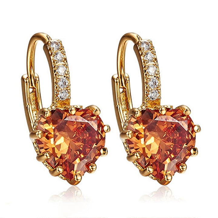 Womens Engagement Smoky 9K Gold Plated Rhinestone Leverback Earrings Gift Image 4