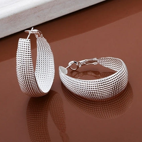 1 Pair Womens Fashion Korean Style Enclosure Hoop Earrings Silver Plated Jewelry Image 1