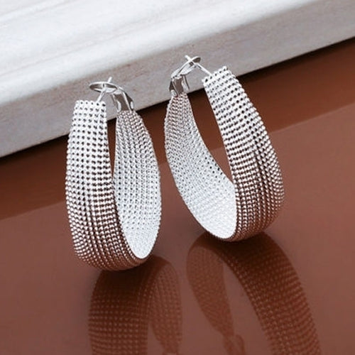 1 Pair Womens Fashion Korean Style Enclosure Hoop Earrings Silver Plated Jewelry Image 2