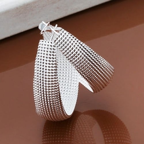 1 Pair Womens Fashion Korean Style Enclosure Hoop Earrings Silver Plated Jewelry Image 3