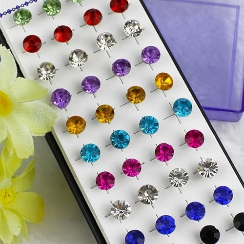 20 Pairs Mixed Color Women Sparkling Round Rhinestone Gothic Stud Earrings Image 1