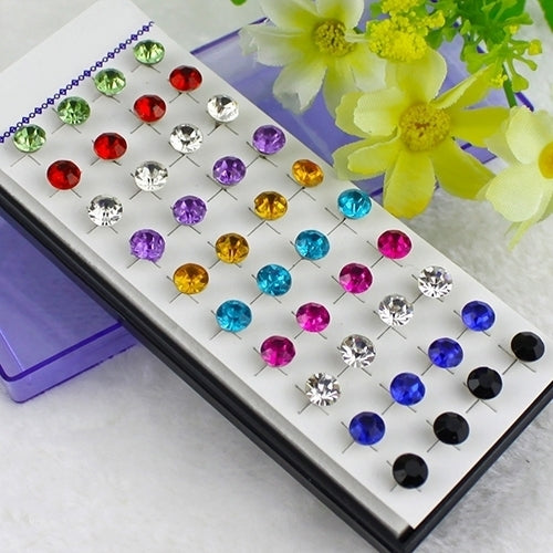 20 Pairs Mixed Color Women Sparkling Round Rhinestone Gothic Stud Earrings Image 2