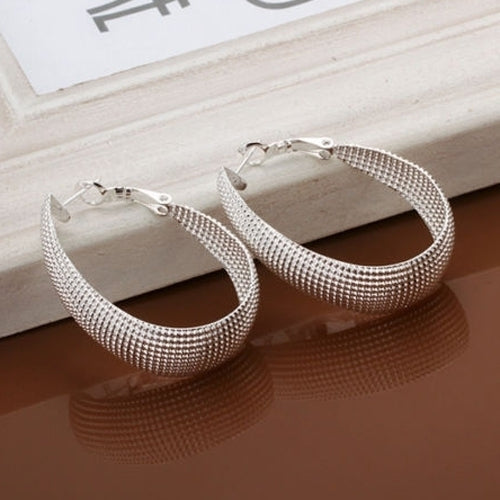 1 Pair Womens Fashion Korean Style Enclosure Hoop Earrings Silver Plated Jewelry Image 4