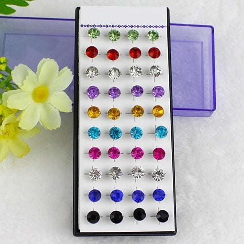 20 Pairs Mixed Color Women Sparkling Round Rhinestone Gothic Stud Earrings Image 3
