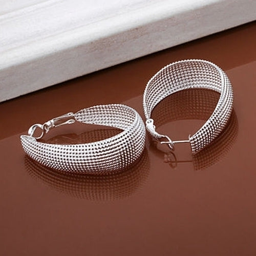 1 Pair Womens Fashion Korean Style Enclosure Hoop Earrings Silver Plated Jewelry Image 4