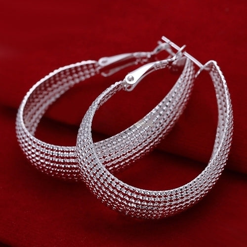1 Pair Womens Fashion Korean Style Enclosure Hoop Earrings Silver Plated Jewelry Image 6