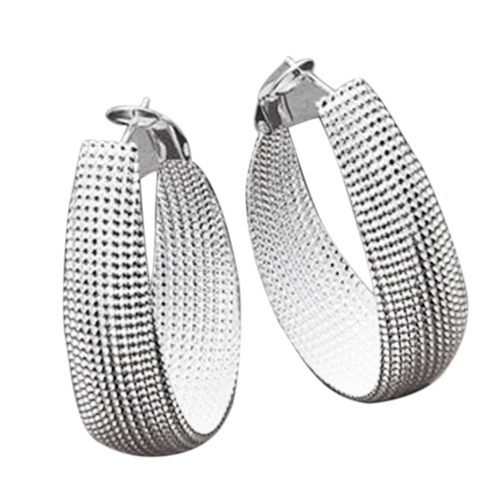 1 Pair Womens Fashion Korean Style Enclosure Hoop Earrings Silver Plated Jewelry Image 7