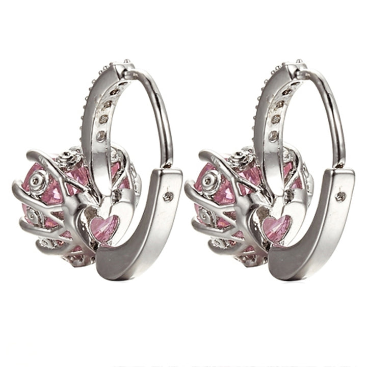 Womens Luxury Pink Love Heart Rhinestone Gold Plated Leverback Hoop Earrings Image 6