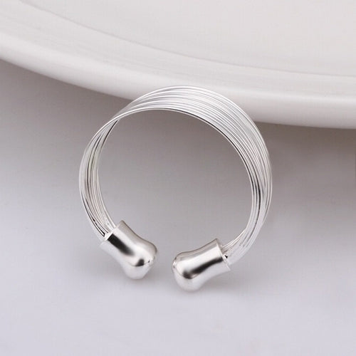 Fashion Multilayer Chain Ring Women Silver Plated Wide Band Adjustable Open Ring Image 2