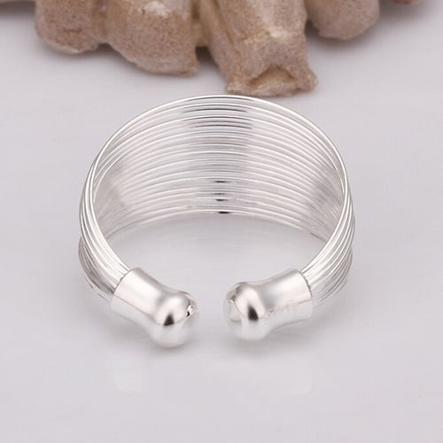 Fashion Multilayer Chain Ring Women Silver Plated Wide Band Adjustable Open Ring Image 3