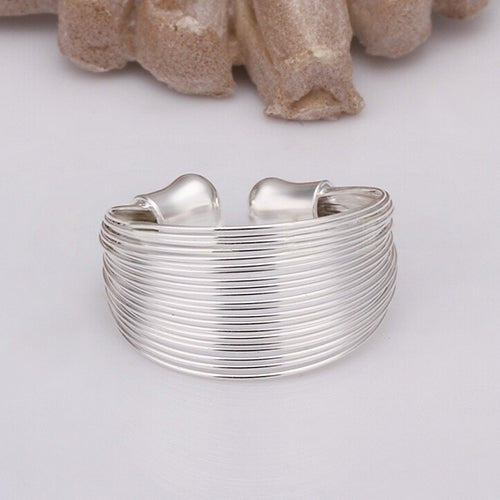 Fashion Multilayer Chain Ring Women Silver Plated Wide Band Adjustable Open Ring Image 4