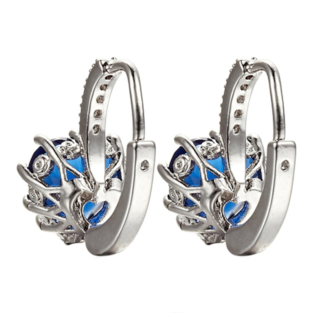 Womens 18K White Gold Plated Sapphire Blue Rhinestone Heart Leverback Earrings Image 6