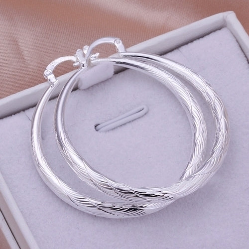 Fashion Women Simple Style Hoop Circle Silver Plated Earrings Party Prom Jewelry Image 2