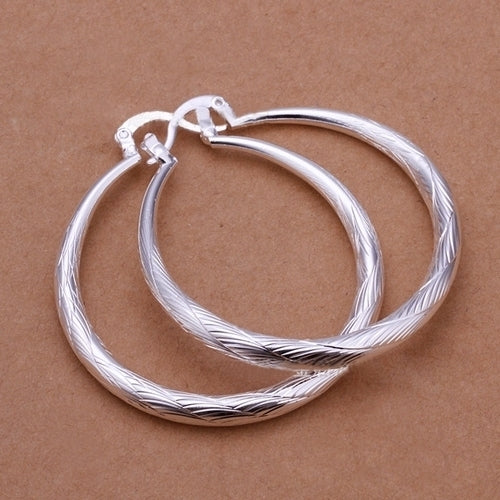 Fashion Women Simple Style Hoop Circle Silver Plated Earrings Party Prom Jewelry Image 4