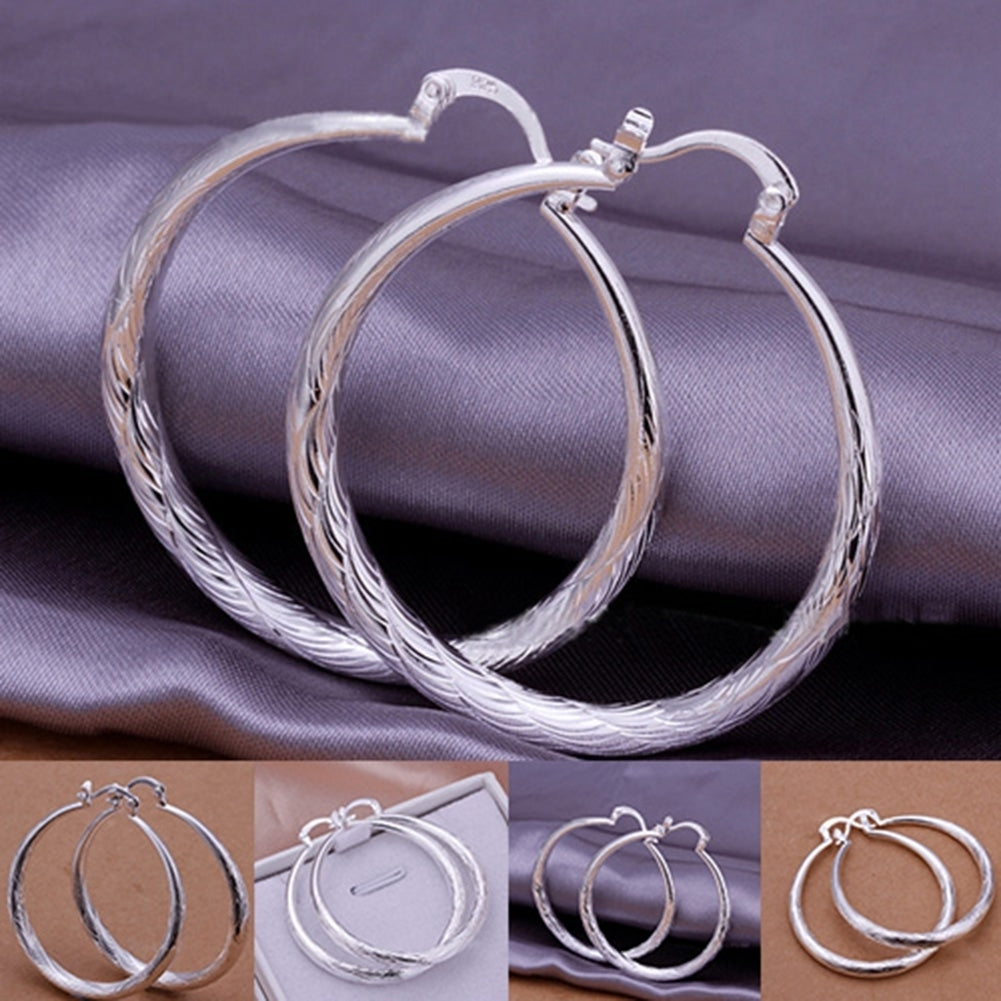 Fashion Women Simple Style Hoop Circle Silver Plated Earrings Party Prom Jewelry Image 4