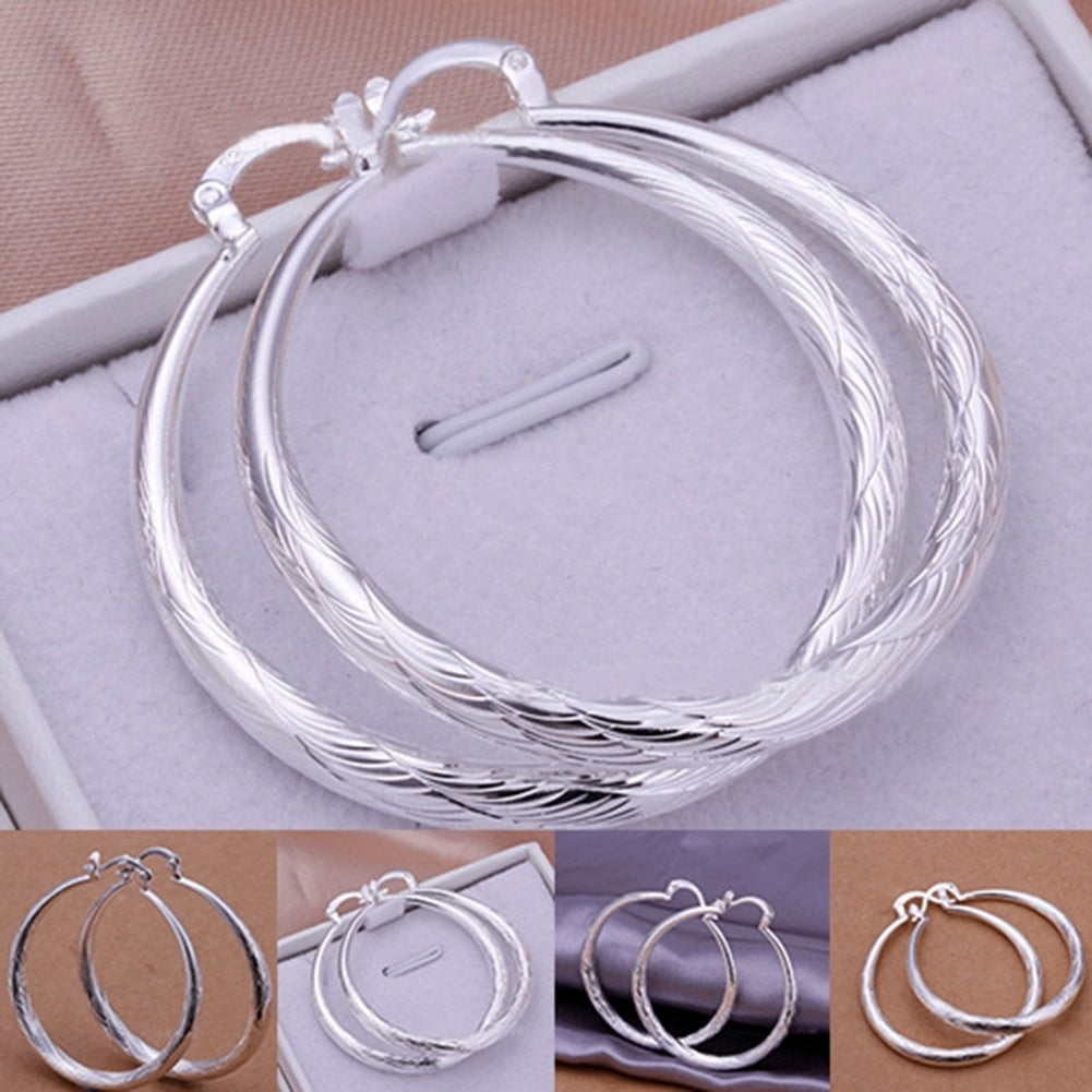 Fashion Women Simple Style Hoop Circle Silver Plated Earrings Party Prom Jewelry Image 6