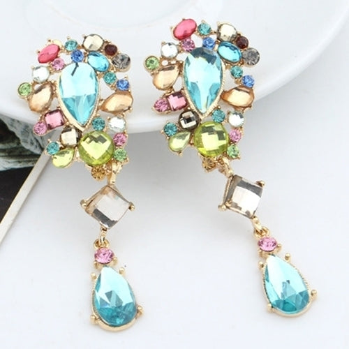 Women Fashion Luxury Multicolor Rhinestone Dangle Earrings Drop Ear Studs Gift Image 2