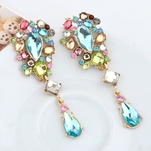 Women Fashion Luxury Multicolor Rhinestone Dangle Earrings Drop Ear Studs Gift Image 3