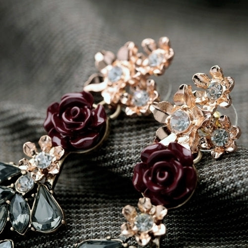 Womens Elegant Rose Flower Rhinestone Ear Drops Earrings Wedding Bridal Jewelry Image 6