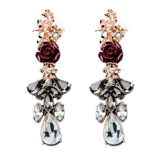 Womens Elegant Rose Flower Rhinestone Ear Drops Earrings Wedding Bridal Jewelry Image 7