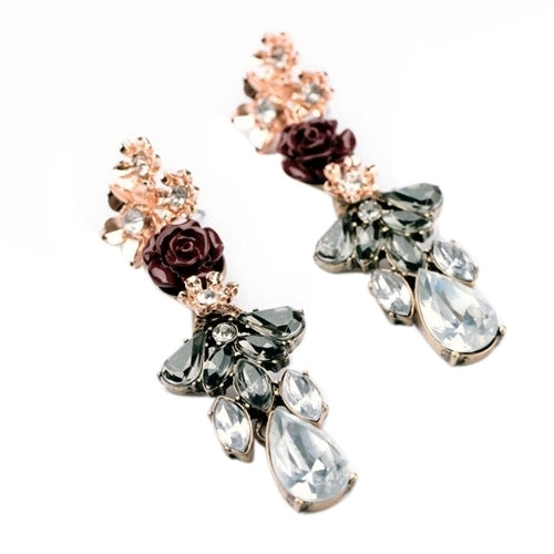 Womens Elegant Rose Flower Rhinestone Ear Drops Earrings Wedding Bridal Jewelry Image 8