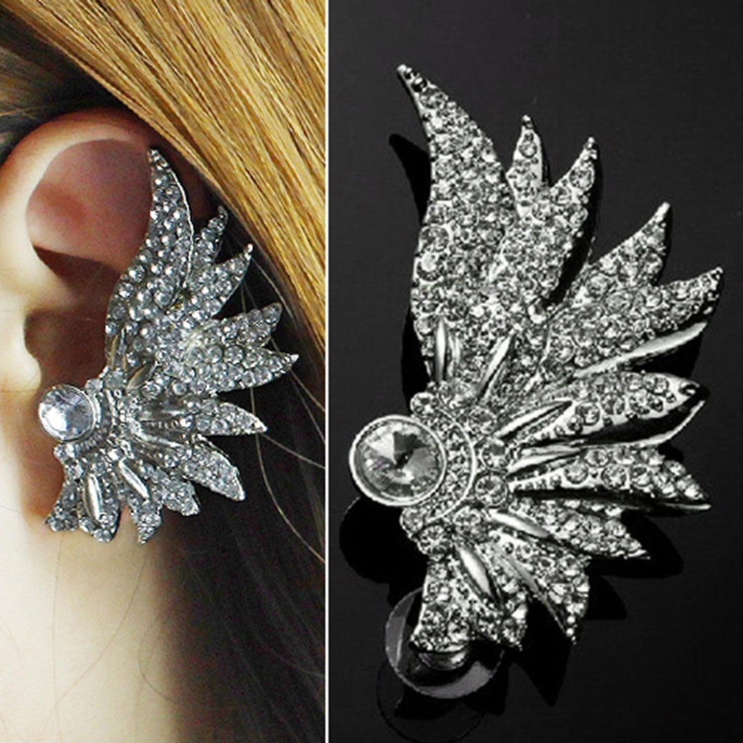 1 Pc Women Punk Wing Ear Cuff Rhinestone Inlaid Clip Stud Earring Club Jewelry Image 3
