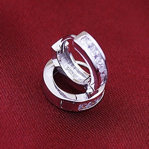 Fashion Mens Silver Plated Small Round Square Rhinestone Hoop Huggie Earrings Image 4