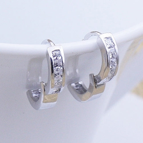 Fashion Mens Silver Plated Small Round Square Rhinestone Hoop Huggie Earrings Image 7