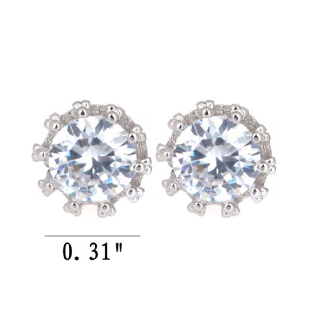 Womens Fashion Silver Plated Crown Design Rhinestone Inlaid Ear Studs Earrings Image 7