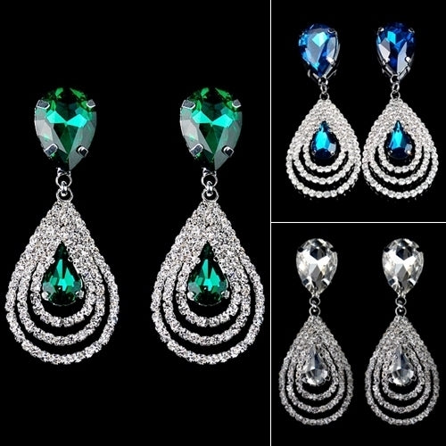 Lady Girl Elegant Teardrop Dangle Drop Ear Studs Rhinestone Earrings Cocktail Image 1