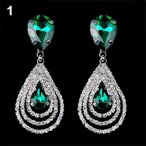 Lady Girl Elegant Teardrop Dangle Drop Ear Studs Rhinestone Earrings Cocktail Image 2