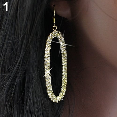 Womens Chic Bling Oval Shaped Dangle Deluxe Rhinestone Oversized Hoop Earrings Image 3