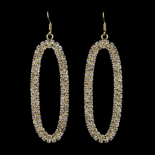 Womens Chic Bling Oval Shaped Dangle Deluxe Rhinestone Oversized Hoop Earrings Image 4